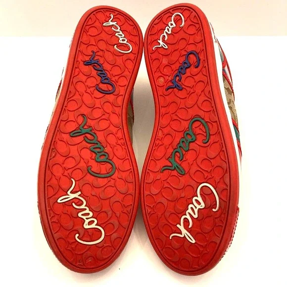 VTG Coach Women's Sneakers Oriana Size 9.5 Rhinestones Charms Logo Red Khaki Y2K - Picture 14 of 14